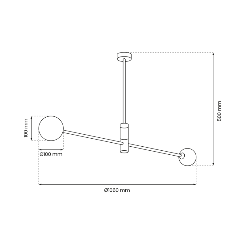 Plafonnier DORI barre métal noir 2 boules banches G9 Minimaliste 