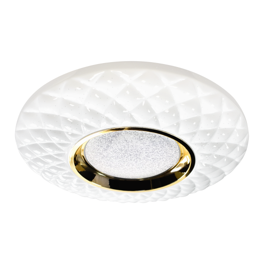 Plafonnier TOKYO 50cm rond blanc effet matelassé anneau doré LED CCT 3000k à 6000k 48W avec télécommande 