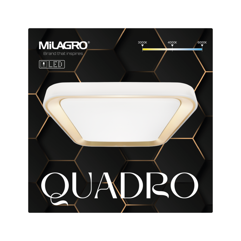 Plafonnier QUADRO 40cm carré doré LED 38W CCT 3000k à 6000k 4000Lm 