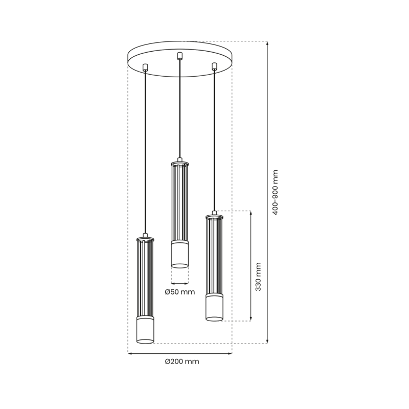 Suspension ESTILO 3 tubes métal noir ajouré détail doré U10 base ronde Minimaliste 