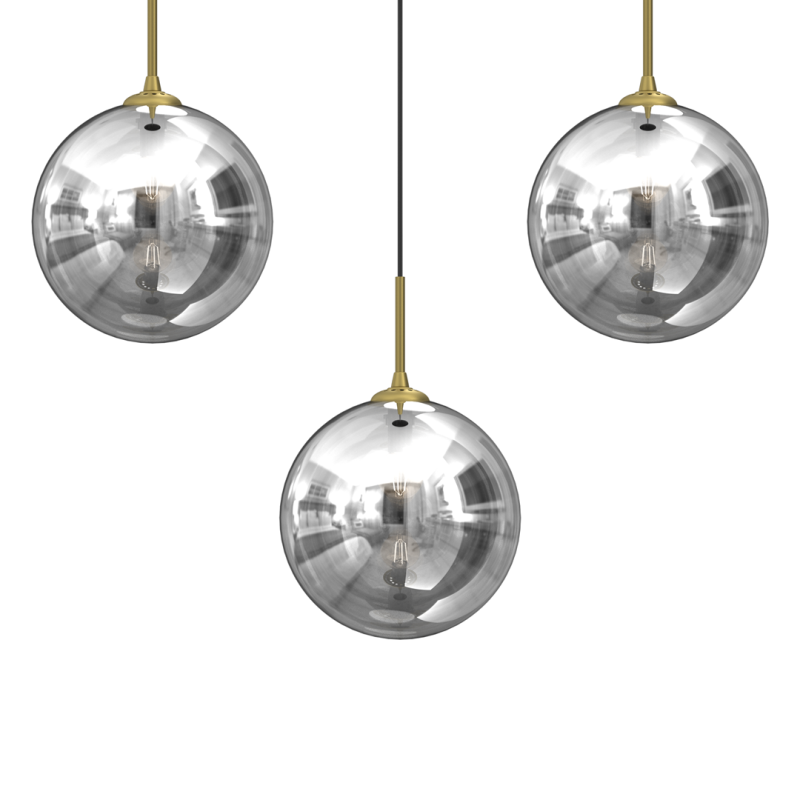 Suspension REFLEX 3 boules verre fumé miroir doré E14 et E27 Design chic 