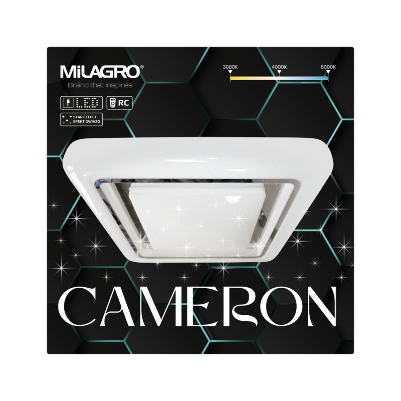 Plafonnier CAMERON carré 43cm plastique chromé 38W 4500Lm CCT 3000k à 6000k dimmable 