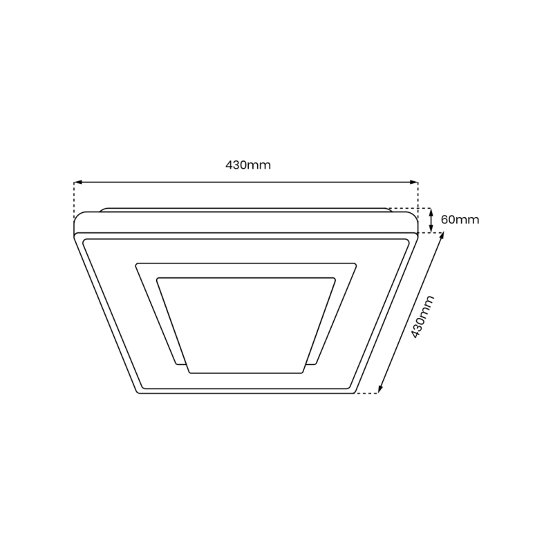 Plafonnier CAMERON carré 43cm plastique chromé 38W 4500Lm CCT 3000k à 6000k dimmable 