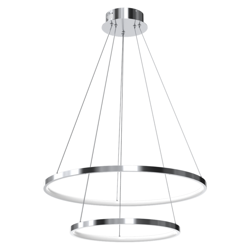 Suspension ROTONDA 2 cercles lumineux chromé entrelacés LED blanc neutre 2550Lm 51W Design chic 