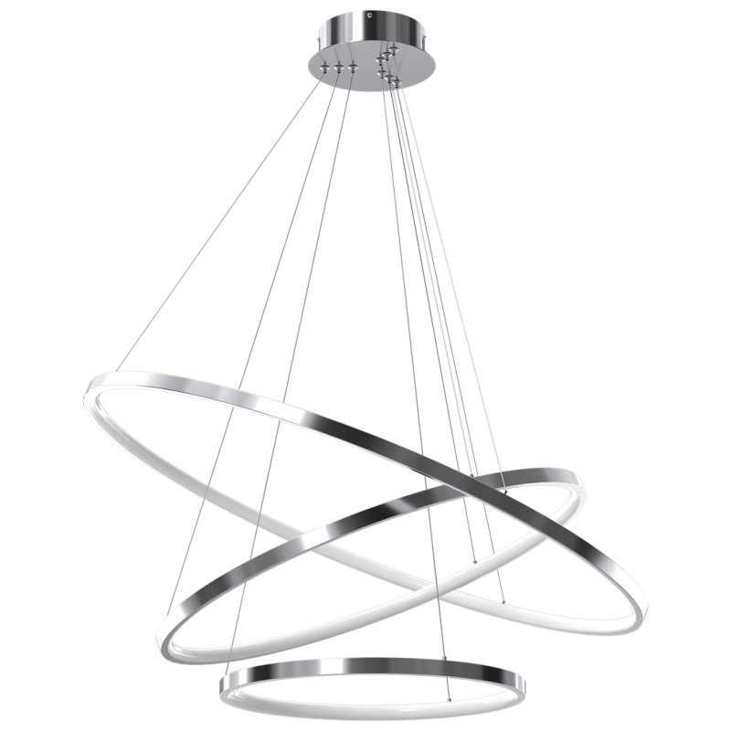 Suspension ROTONDA 3 cercles lumineux chromé entrelacés LED blanc neutre 4650Lm 93W Design chic 