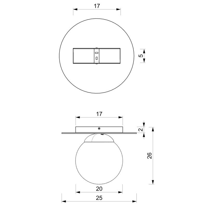 Plafonnier PLATO base ronde plastique doré 25cm boule verre blanc 20cm E14 Design chic 