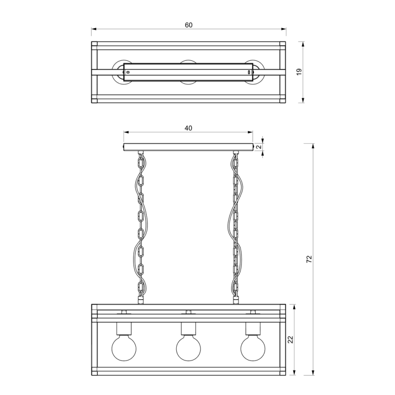 Suspension métal noir ARNOLD rectangulaire 75cm E27 Industriel 