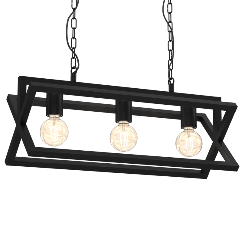 Suspension métal noir ARNOLD rectangulaire 75cm E27 Industriel 