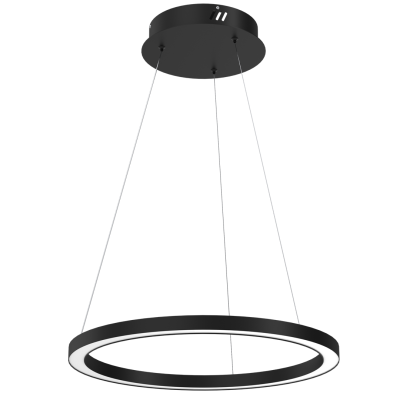 Suspension GALAXIA anneau lumineux métal noir horizontal 50cm LED blanc chaud 3500K LED 26W 1560Lm Desing chic 