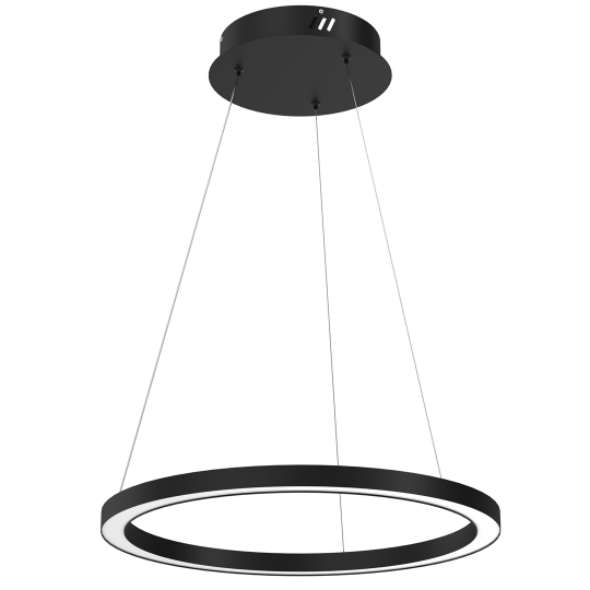 Suspension GALAXIA anneau lumineux métal noir horizontal 50cm LED blanc chaud 3500K LED 26W 1560Lm Desing chic 