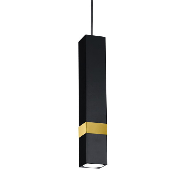 Suspension VIDAR tube rectangle métal noir bande doré GU11 