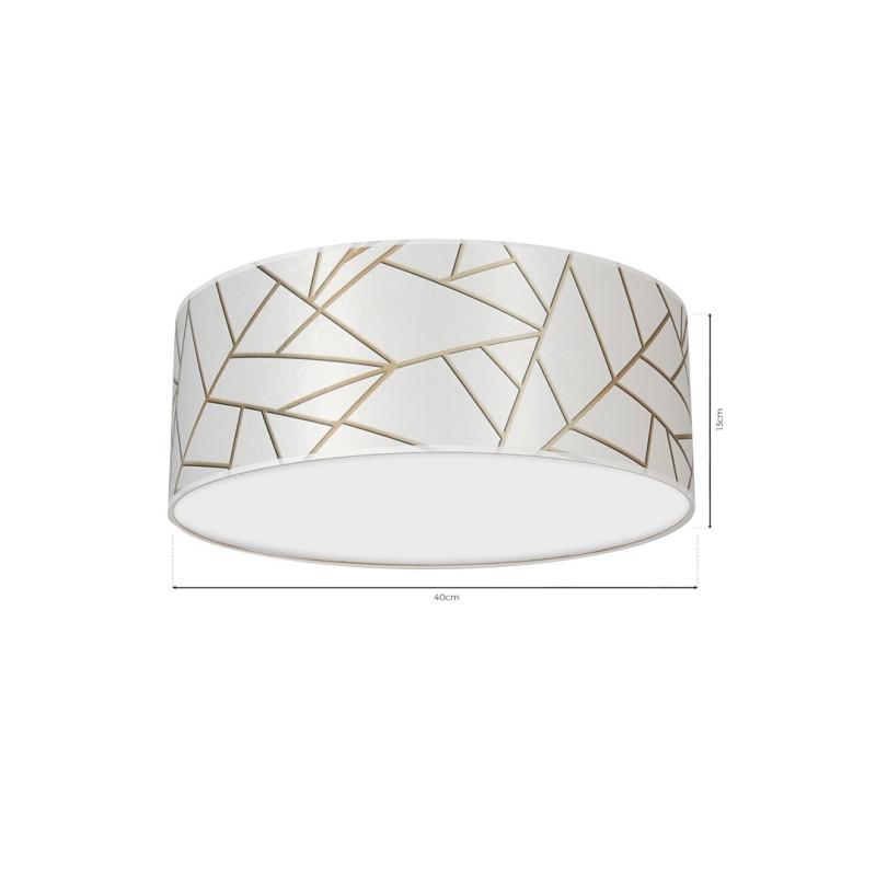 Plafonnier ZIGGY abat-jour rond 40cm tissu mosaique blanc doré E27 Design chic 