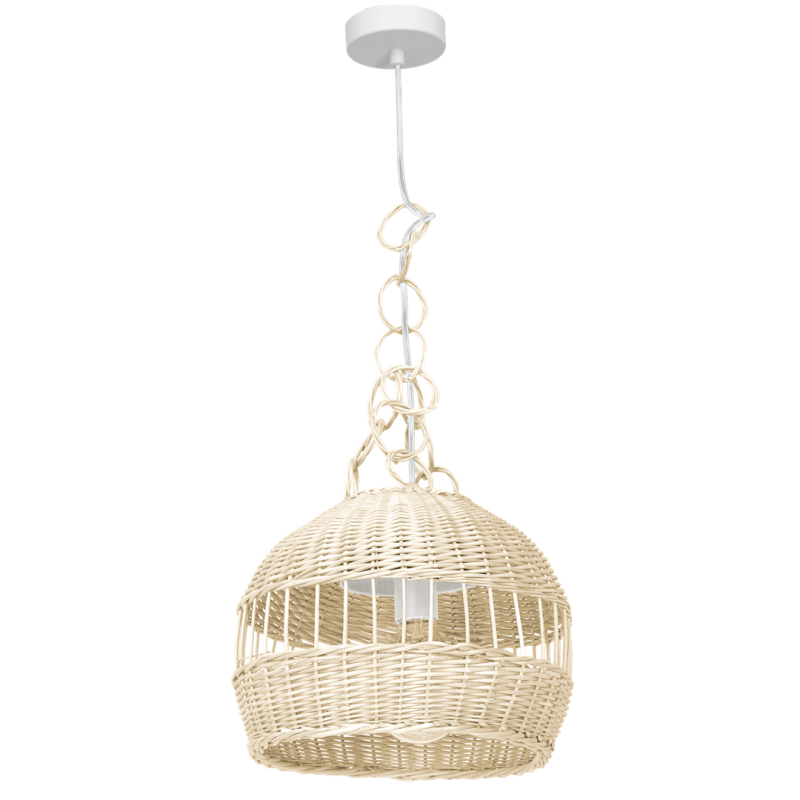 Suspension VIMINI abat-jour 29cm cloche rotin blanc E27 Nature Bohème 