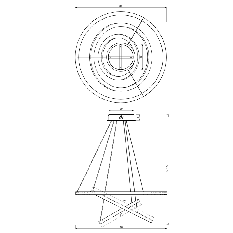 Suspension GALAXIA 3 cercles lumineux noir entrelacés LED blanc neutre 5100Lm 85W Design chic 