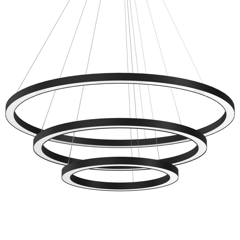 Suspension GALAXIA 3 cercles lumineux noir entrelacés LED blanc neutre 5100Lm 85W Design chic 