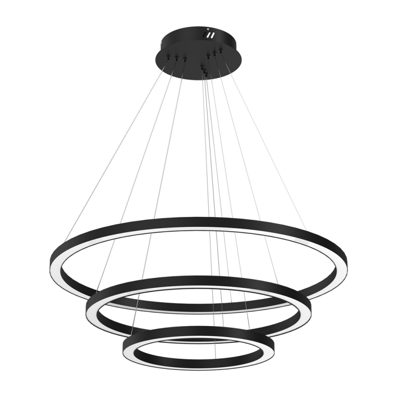 Suspension GALAXIA 3 cercles lumineux noir entrelacés LED blanc neutre 5100Lm 85W Design chic 