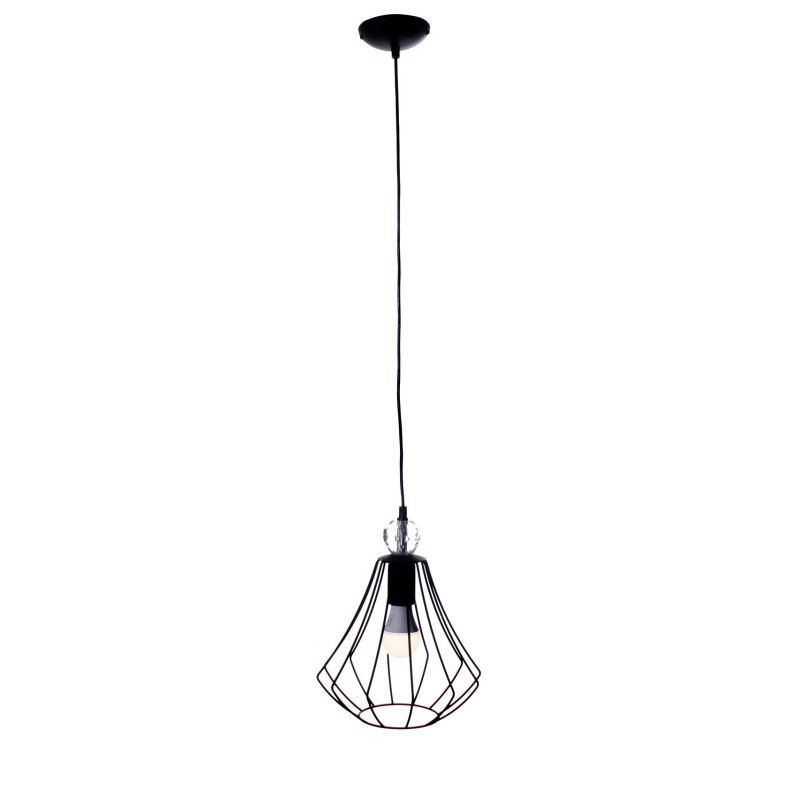 Suspension JEWEL abat-jour cage fil métallique noir courbé en forme de cloche E27 Bohème 