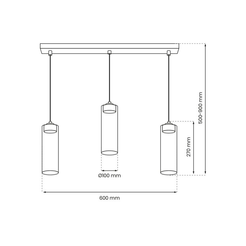 Suspension CLARISSA 3 abat-jour verre douille noir GX53 métal Industriel 