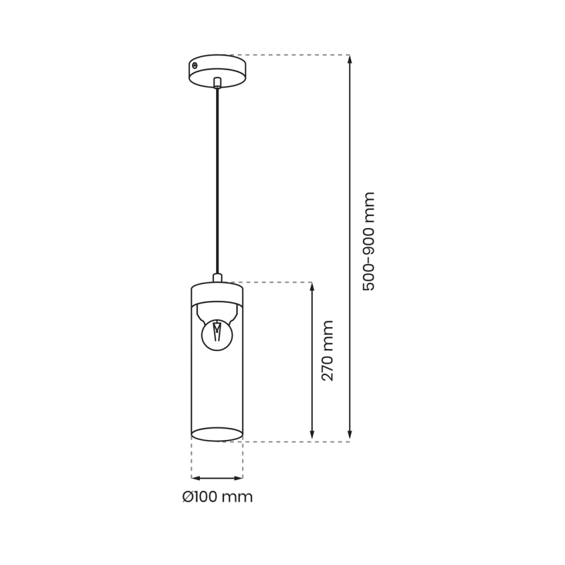 Suspension ELICA tube verre fumé détail bois E27 base ronde métal noir Industriel 