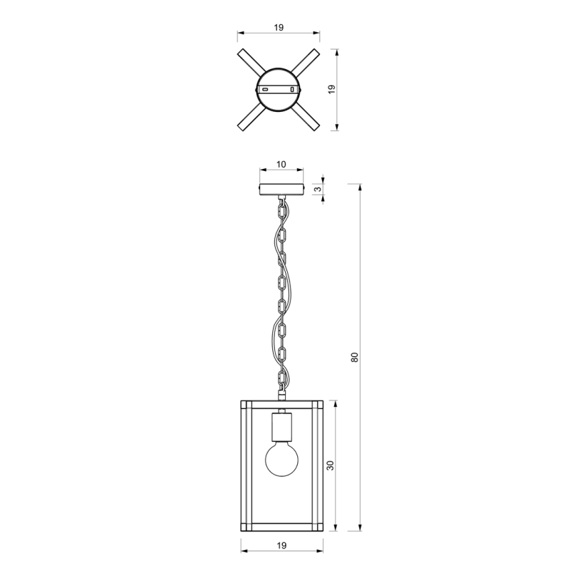 Suspension métal noir ARNOLD carré 25cm E27 Industriel 