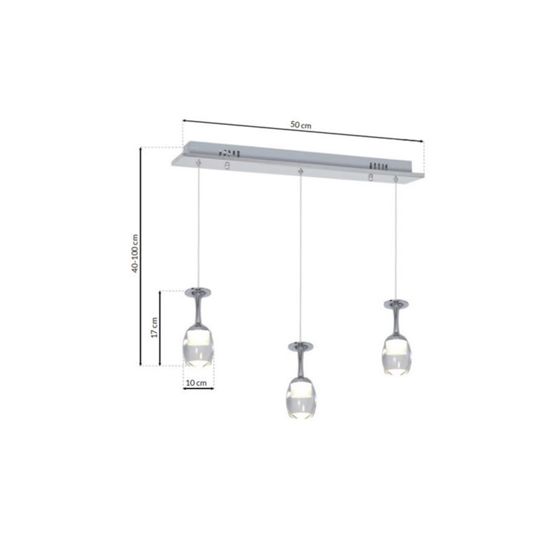 Suspension COPPA chromé verre à pied LED 5W blanc neutre 4000k 1050Lm Design chic 