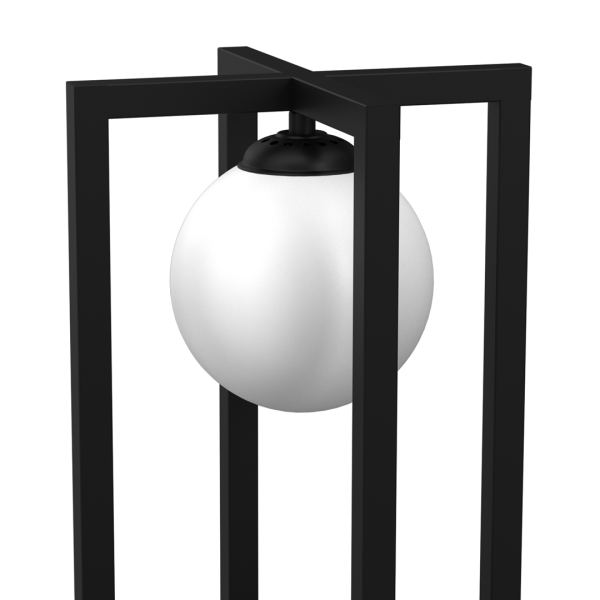 Lampe à poser DIEGO structure rectangles croisés métal noir boule verre blanc E14 Industriel 
