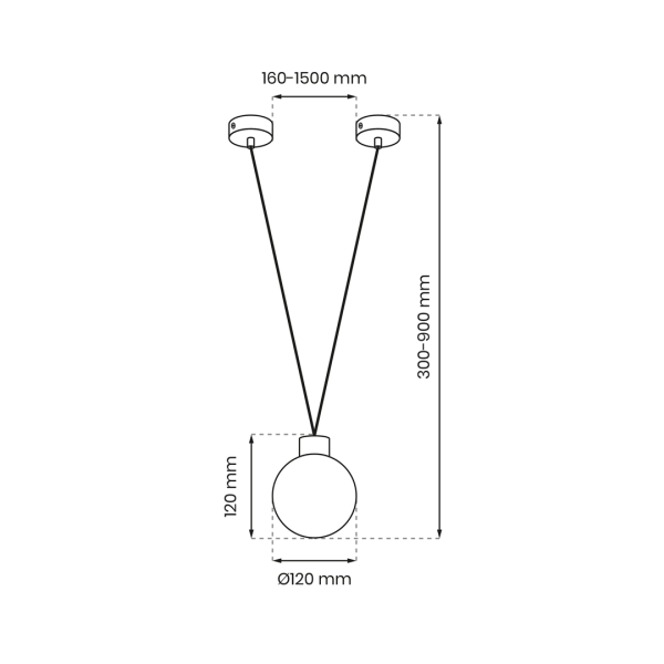 Suspension CAPRI métal noir câble V boule plastique blanc G9 Industriel 