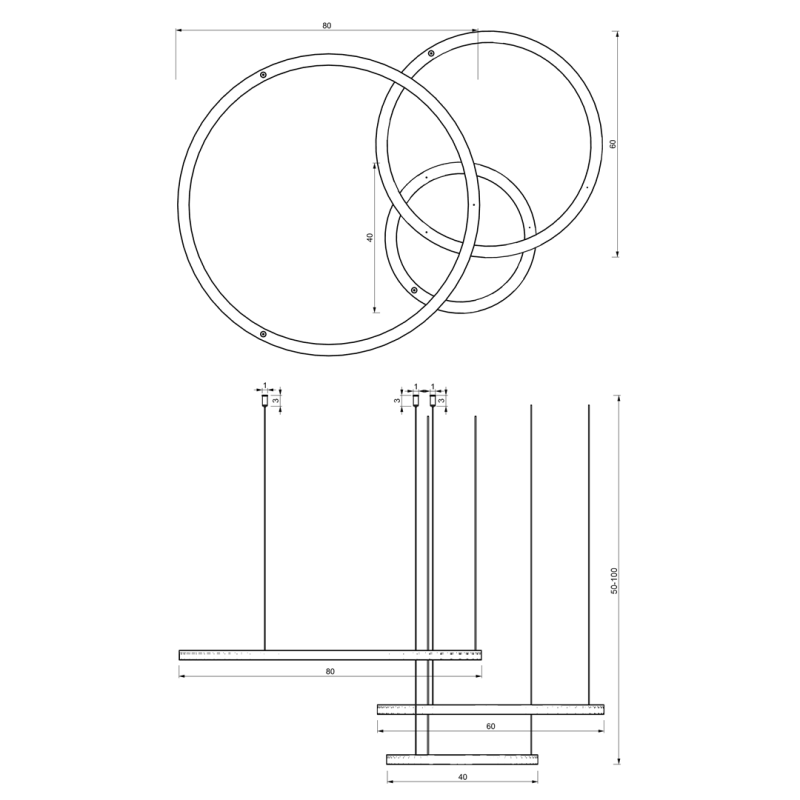 Suspension GALAXIA 3 cercles lumineux doré horizonta LED blanc chaud 3500k 5100Lm 85W Design chic 