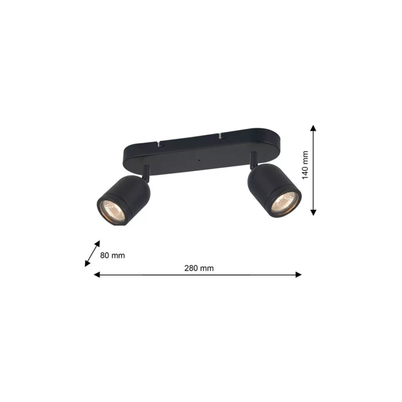 Plafonnier PORTER 2 spots orientables GU10 métal noir IP44 Industriel 