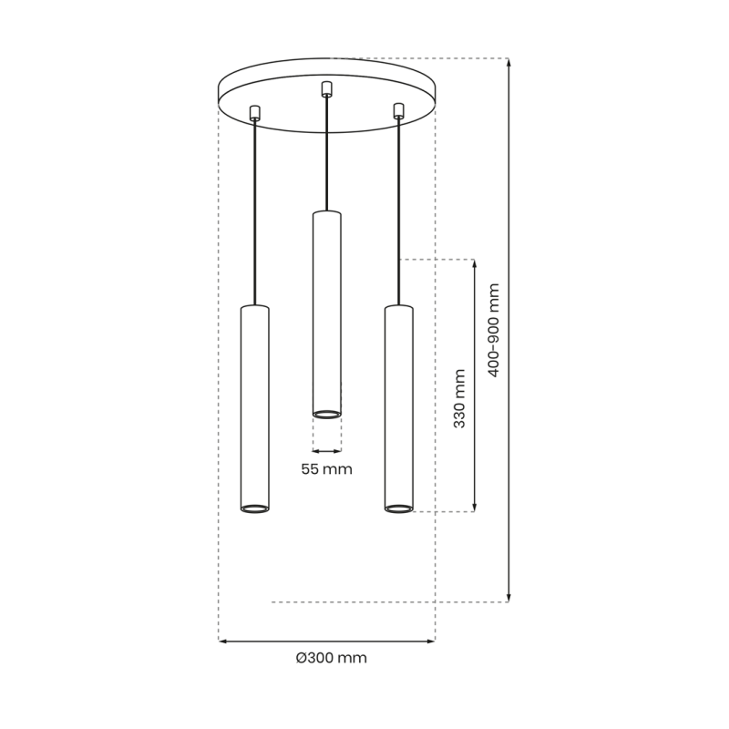 Suspension HUDSON 3 tubes métal noir base ronde GU10 Minimaliste 