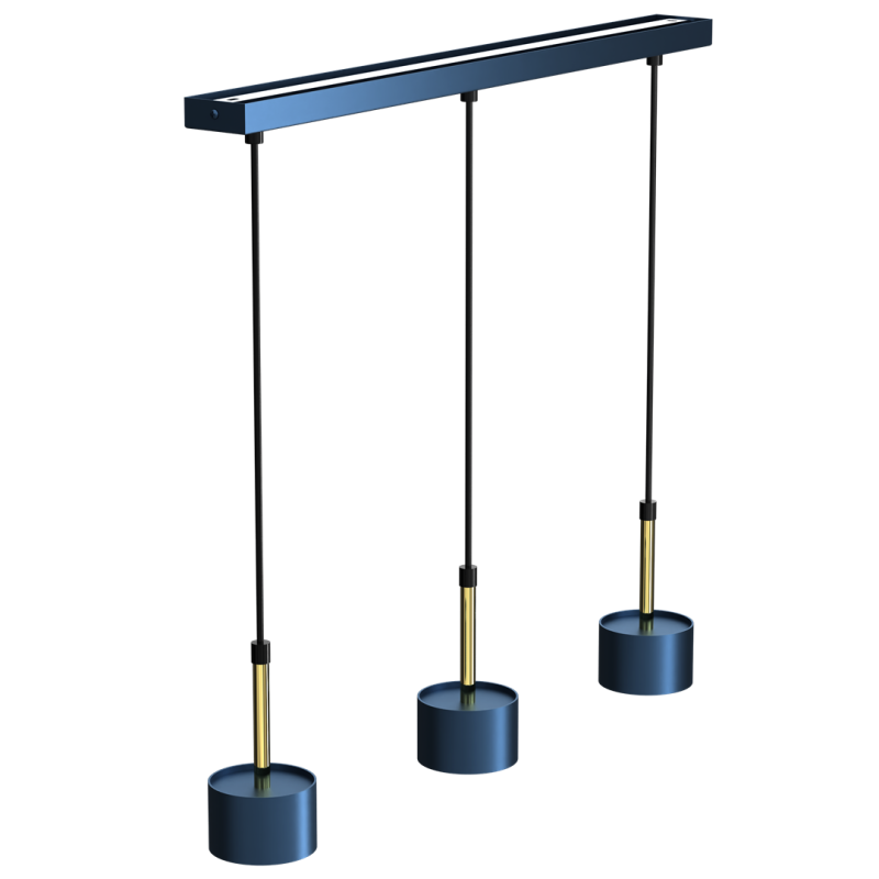 Suspension ARENA 3 abat-jour cylindriques métal bleu et doré base ronde GX53 Design chic 