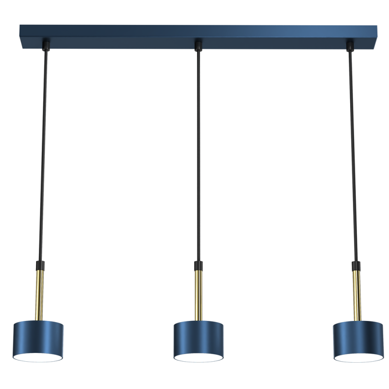 Suspension ARENA 3 abat-jour cylindriques métal bleu et doré base ronde GX53 Design chic 