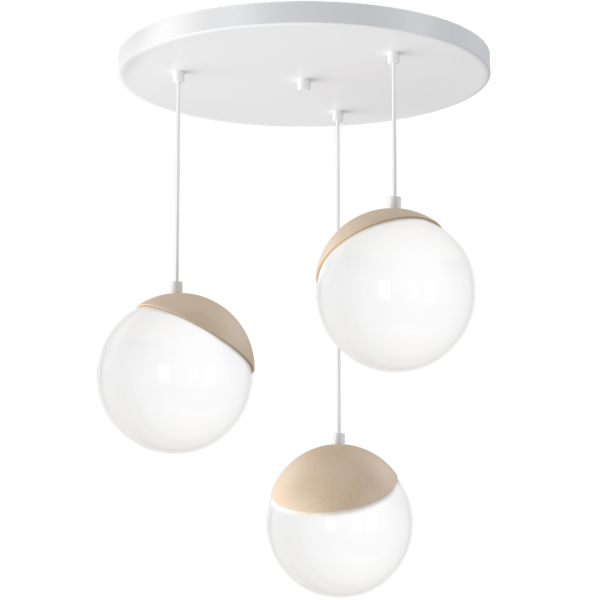 Suspension SPARTA 3 boules bois et verre blanc E14 base ronde métal blanc Design chic 