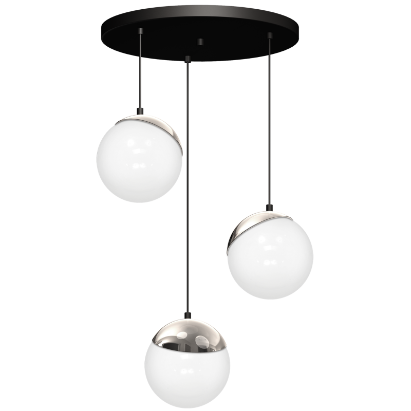 Suspension SPARTA 3 boules dorées verre blanc E14 base ronde métal noir Design chic 