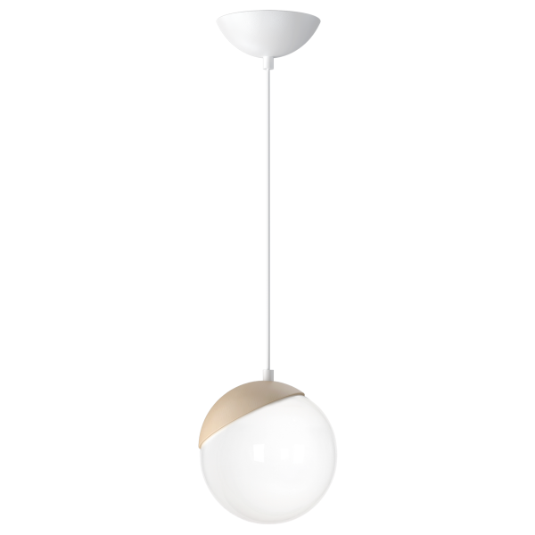 Suspension SFERA boule bois et verre blanc E14 base métal blanc Design chic 