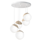 Suspension SPARTA 5 boules bois et verre blanc E14 base ronde métal blanc Design chic 