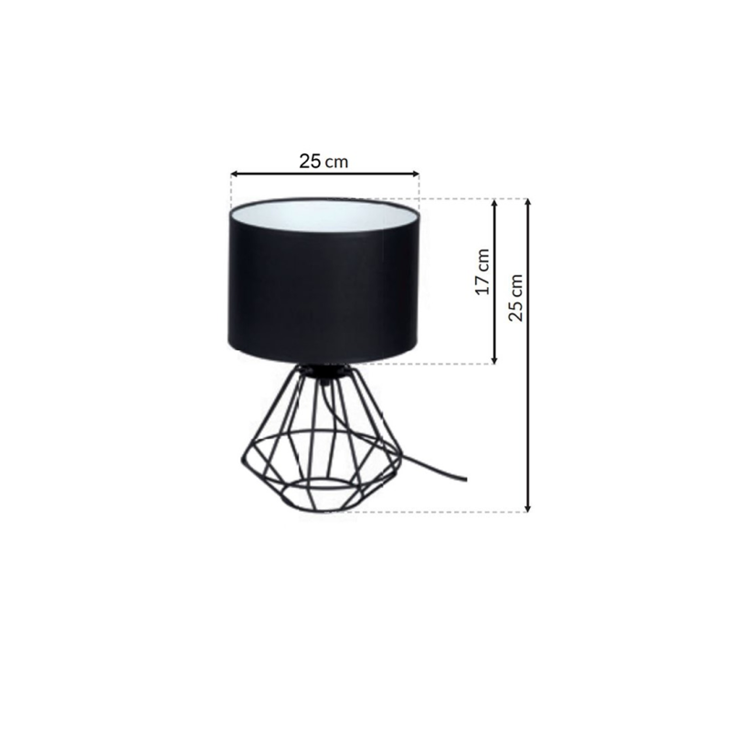 Lampe à poser COLIN noir cage forme diamant métallique abat-jour tissu E27 Bohème 