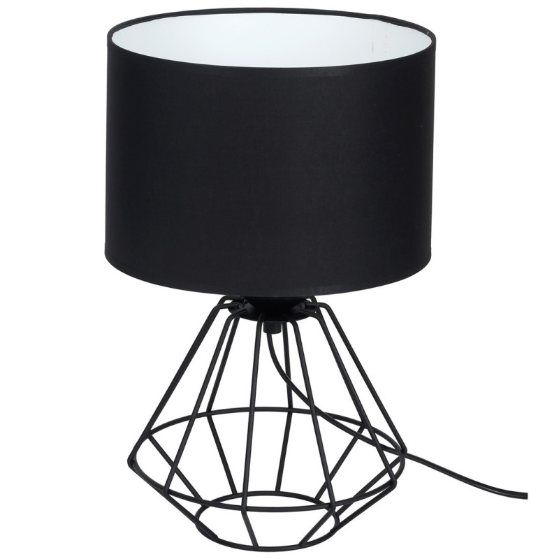 Lampe à poser COLIN noir cage forme diamant métallique abat-jour tissu E27 Bohème 