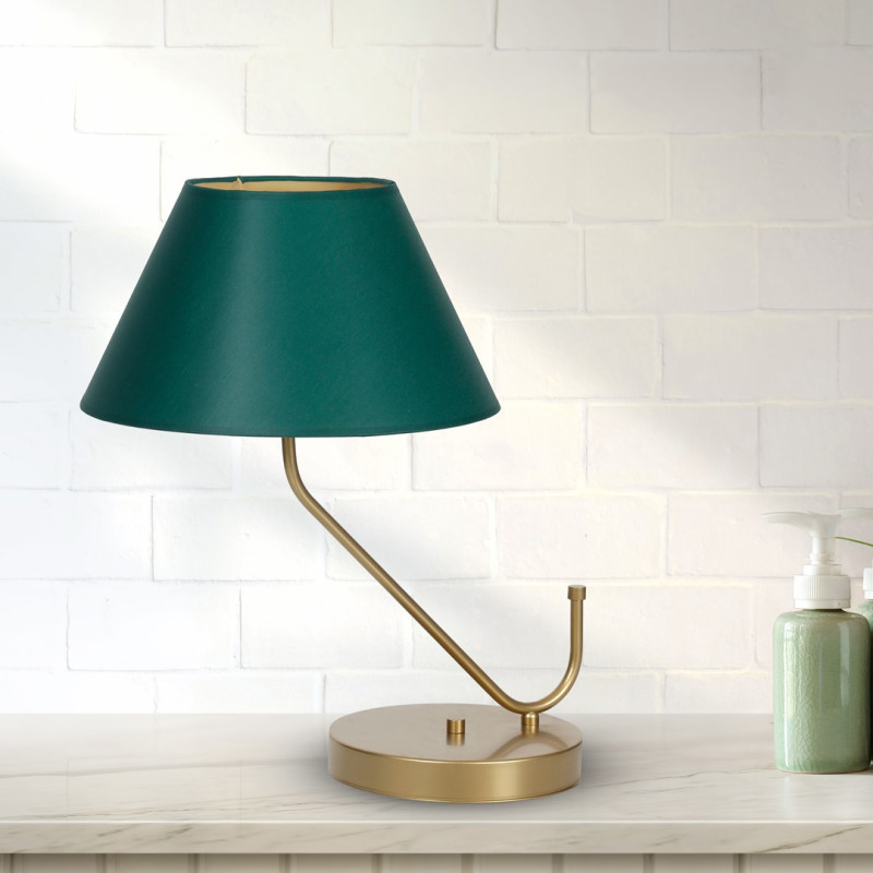 Lampe à poser VICTORIA abat-jour tissu vert pied métal laiton E27 Design chic 