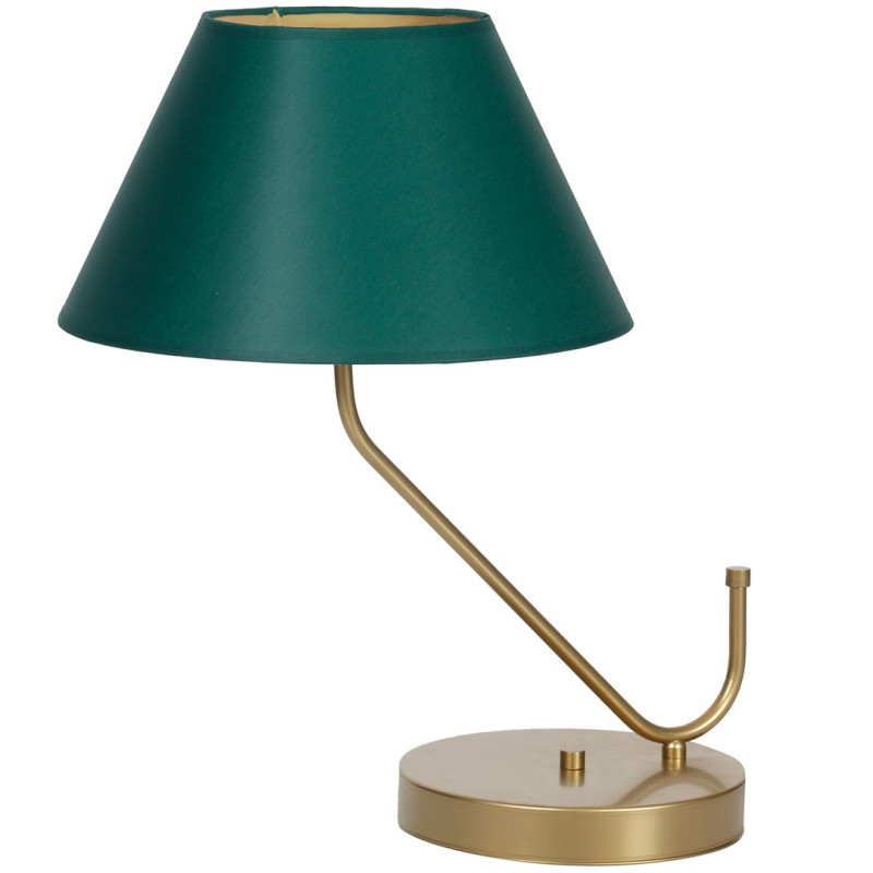 Lampe à poser VICTORIA abat-jour tissu vert pied métal laiton E27 Design chic 