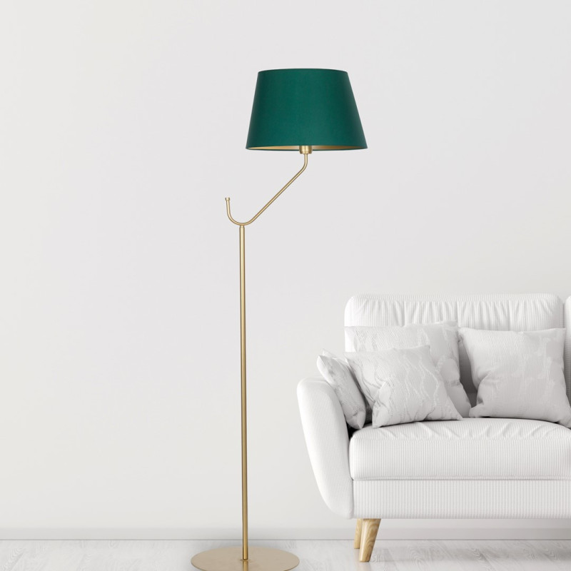 Lampadaire VICTORIA abat-jour tissu vert pied métal laiton E27 Design chic 