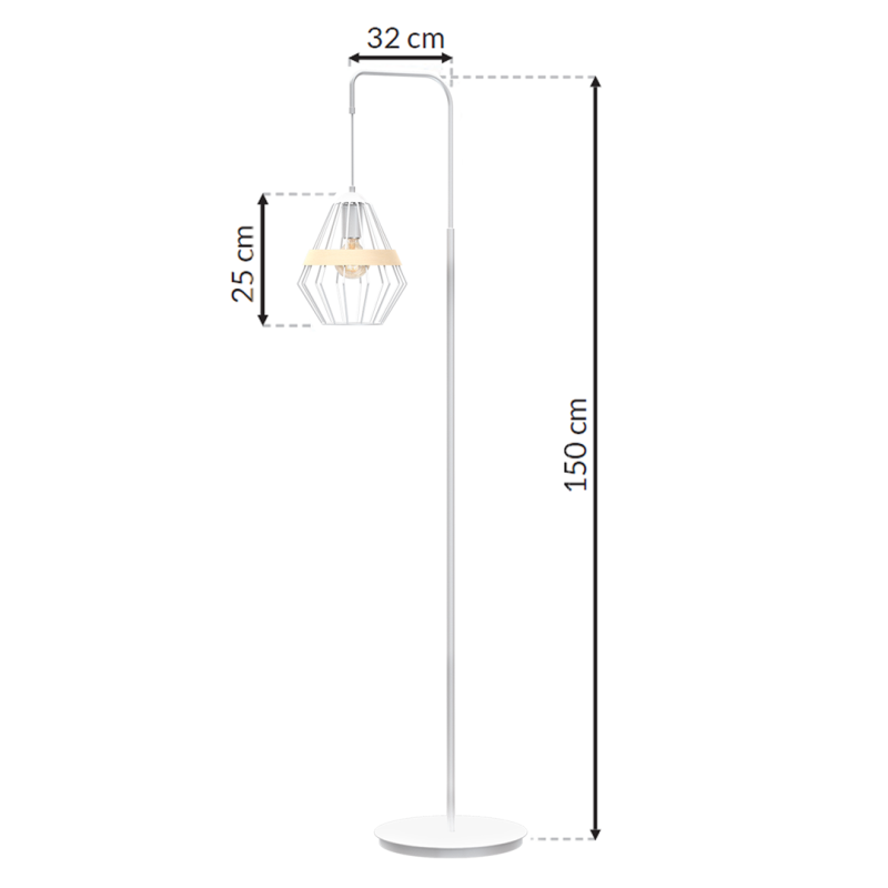 Lampadaire CLIFF cage forme diamant métallique blanc et bois E27 Bohème 