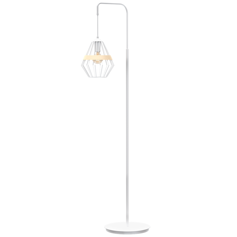 Lampadaire CLIFF cage forme diamant métallique blanc et bois E27 Bohème 