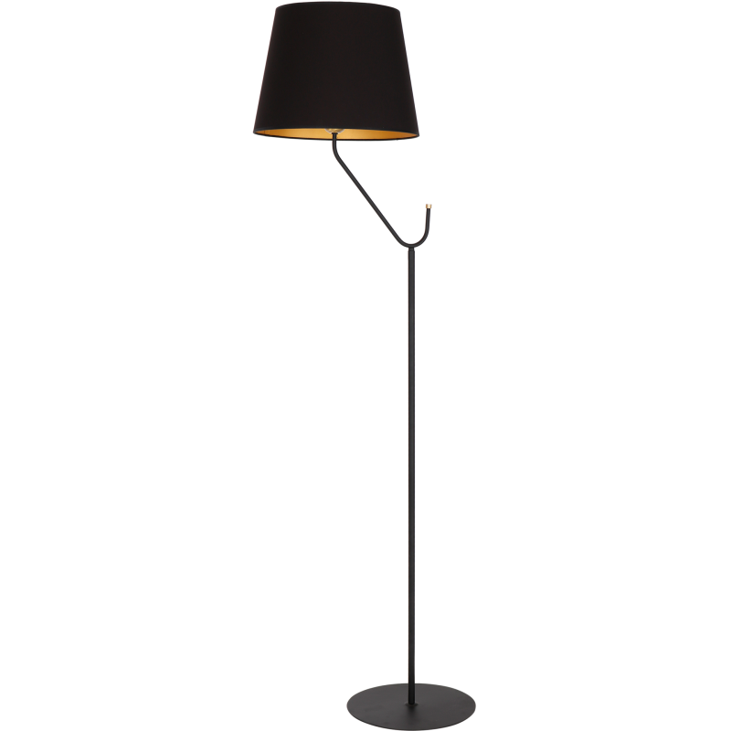 Lampadaire VICTORIA abat-jour tissu noir intérieur doré E27 Design chic 