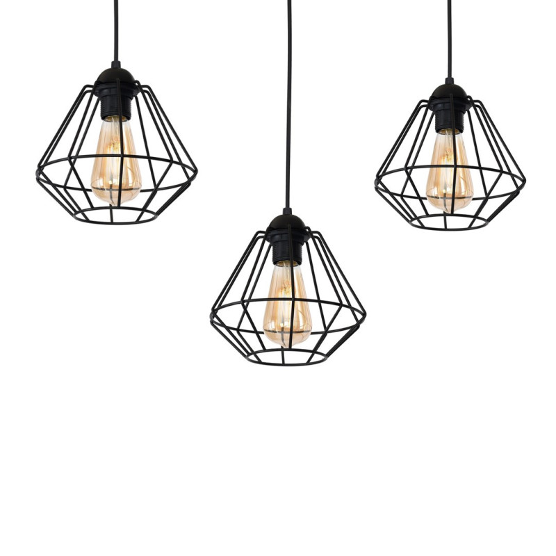 Suspension COLIN 3 cages forme diamant métallique noir E27 Bohème 