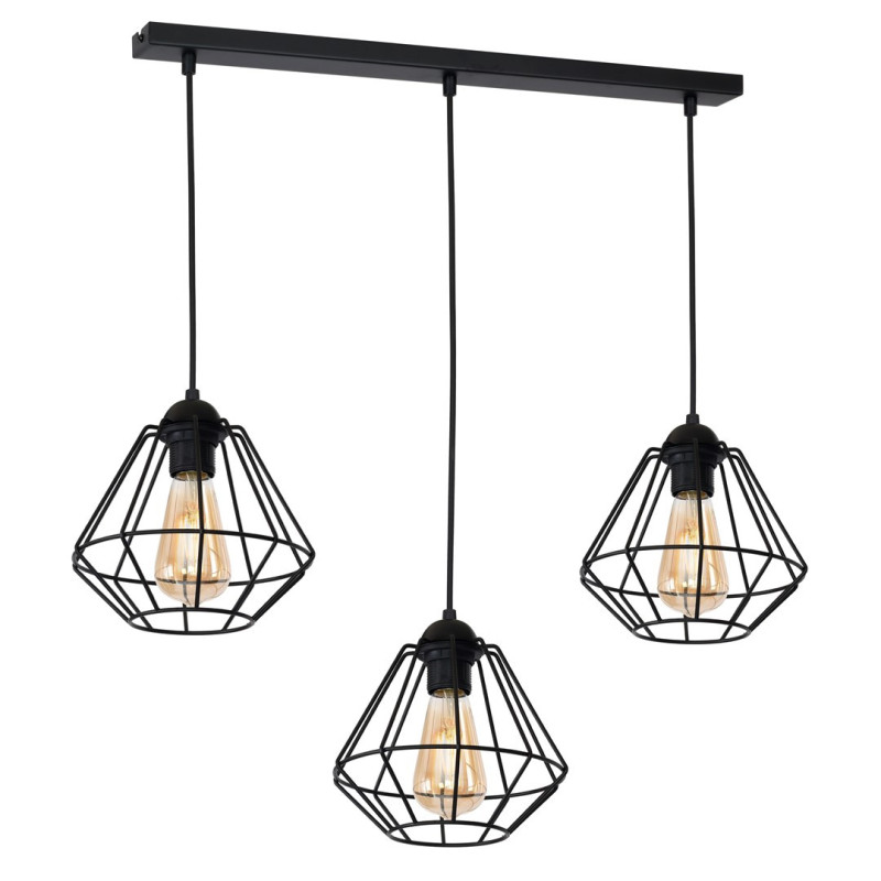 Suspension COLIN 3 cages forme diamant métallique noir E27 Bohème 