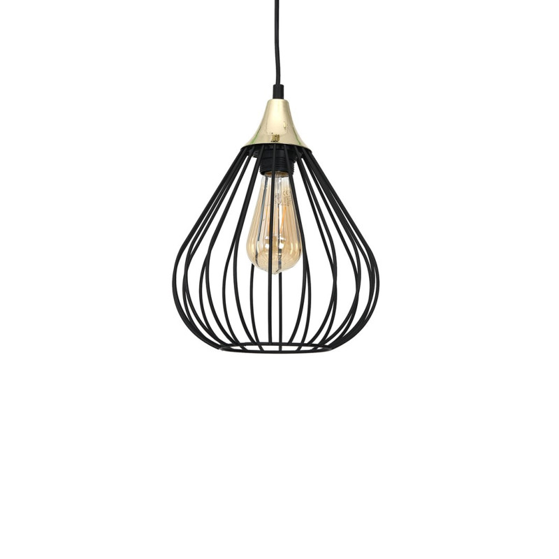 Suspension KANE 3 cages forme poire métallique noir et bois E27 Bohème 