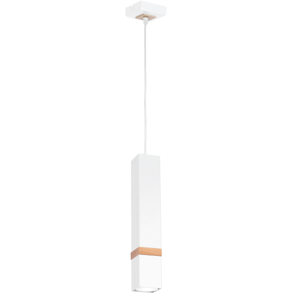 Suspension VIDAR tube rectangle métal blanc bande bois GU11 