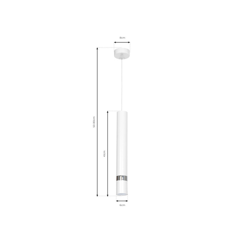 Suspension JOKER tube métal blanc anneau chromé GU10 Minimaliste 