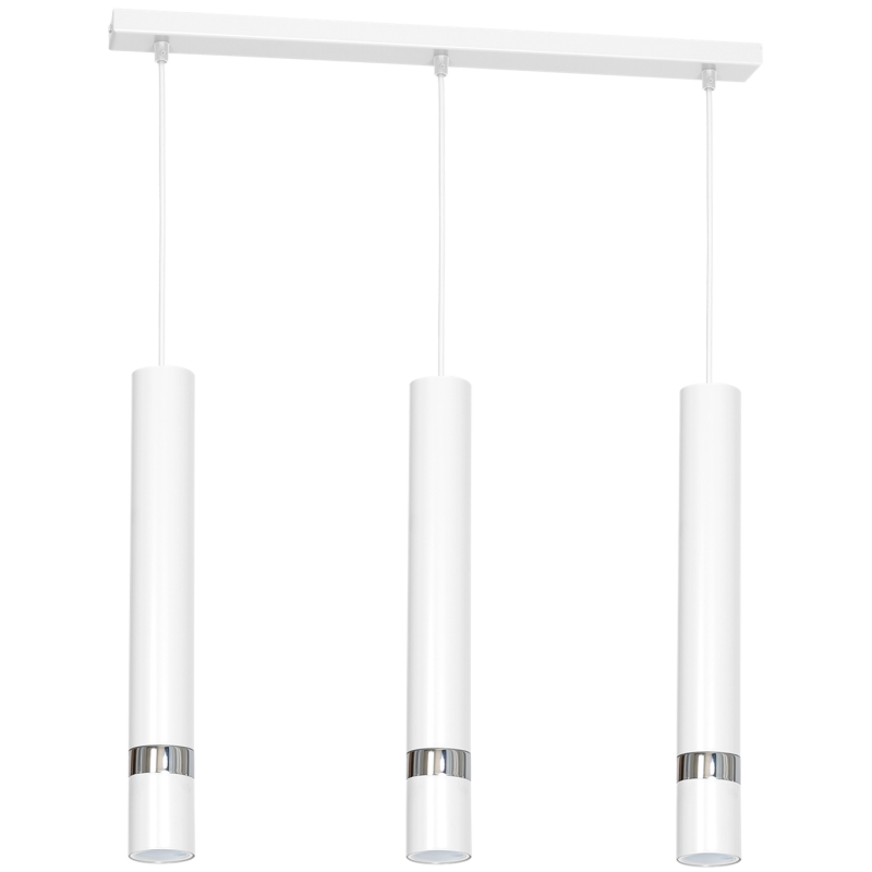 Suspension JOKER 3 tubes alignés métal blanc anneau chromé GU10 Minimaliste 